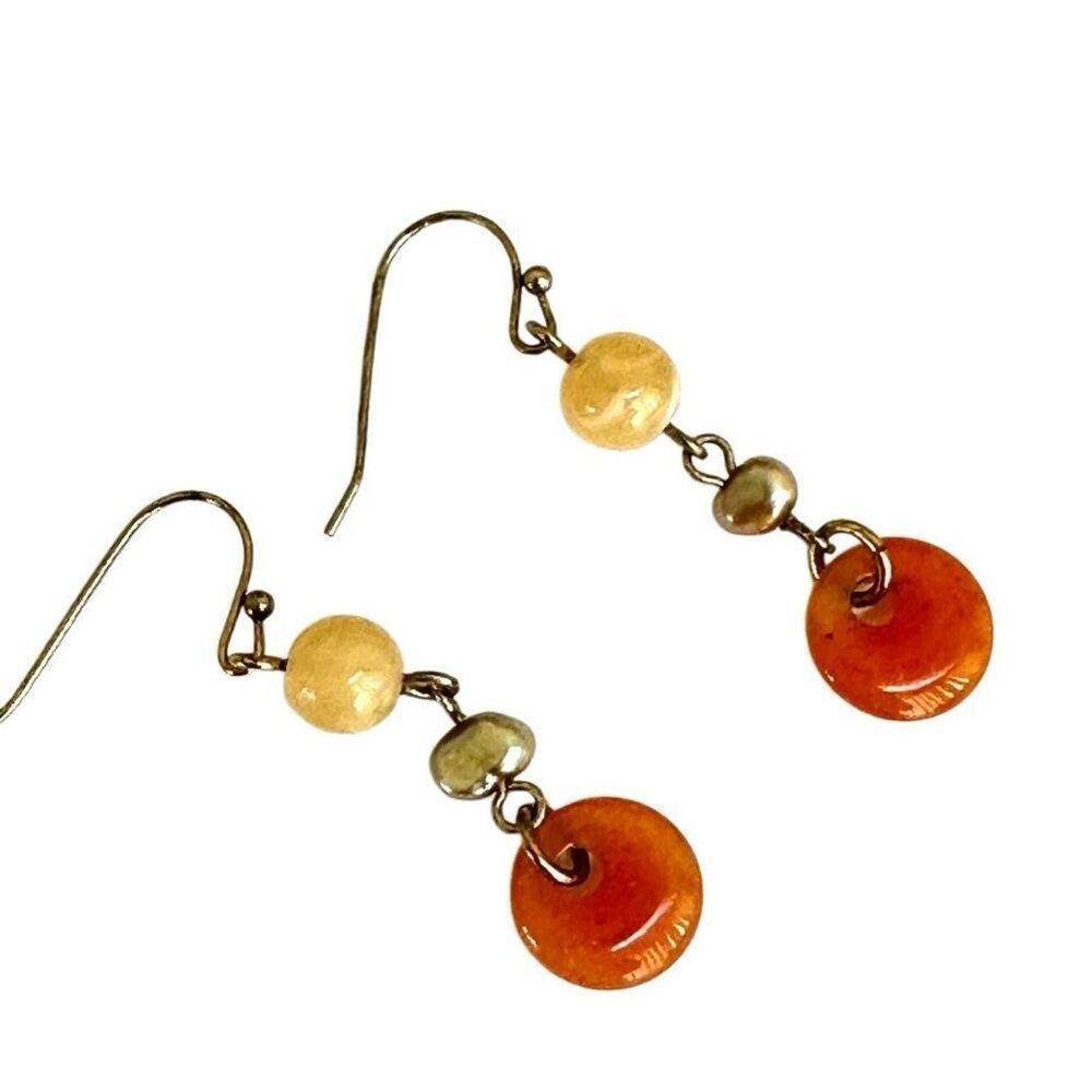 Orange and yellow beaded drop earrings